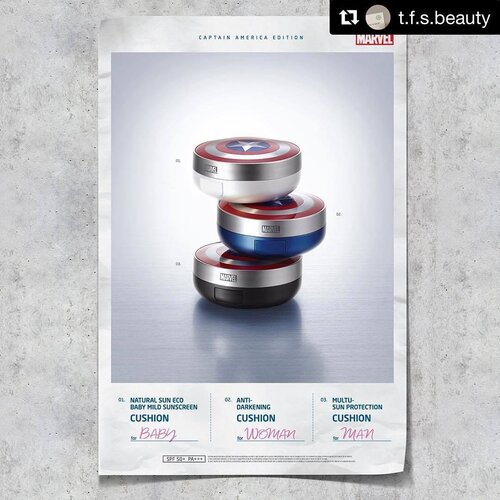 <div class="photoCaption">🦁🦁🦁
And in the latest limited collab, THEFACESHOP X Marvel collection, one can find 3 unique cushions that comes in Captain American's shield casing.
.
These 3 cushions will include:
• Natural Sun Eco Baby Mild Sunscreen Cushion (White compact)
• Anti-Darkening Cushion (Blue compact)
• Multi-Sun Protection Cushion (Black compact)
.
Imma gonna get all three! ❤️</div>