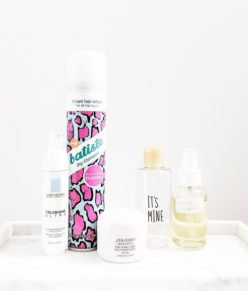 <div class="photoCaption">Some new and current beauty favourites (and yes, bringing them all to France next week):
@larocheposay Toleriane Ultra Light Moisturiser: a Godsend for my super sensitive skin, contemplating getting the nighttime one
@batiste_hair Dry Shampoo: BEST dry shampoo EVER
@shiseido Aqua Intensive Mask for hair: need it for my dry tresses after the beach sessions
@daiso_official bottle: for storing detergent when on the go
L'huile Merveilleuse: beauty oil with a secret recipe (created by a French beautician), gifted by the boyfriend's mum; it works great for my hair too</div>