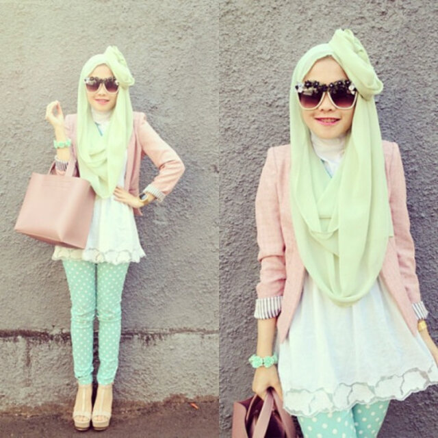 japan hijab style hijabi with pastel color 